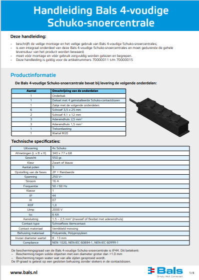 Handleiding Bals 4-voudige Schuko-snoercentrale