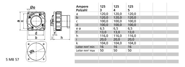 TCD 6h 125A 3P 230V IP67 120x120 Inb Ni - Afbeelding 2