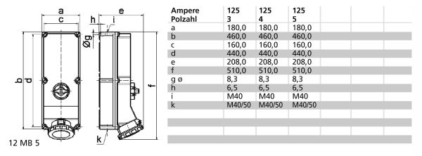 WCD 6h 125A 4P 400V IP67 460x180 TE A/V Ni - Afbeelding 2
