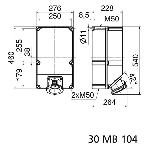WCD 6h 125A 4P 400V IP67 460x270 Ni PSK - Afbeelding 2