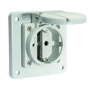 Schuko-ICD 16A 2P+Ra 250V IP54 75x75 Gr Ni